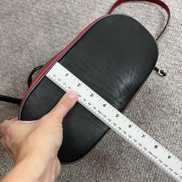 ILI New York Bucket Bag Womens Black Red Genuine Leather Drawstring Crossbody - Picture 7 of 13